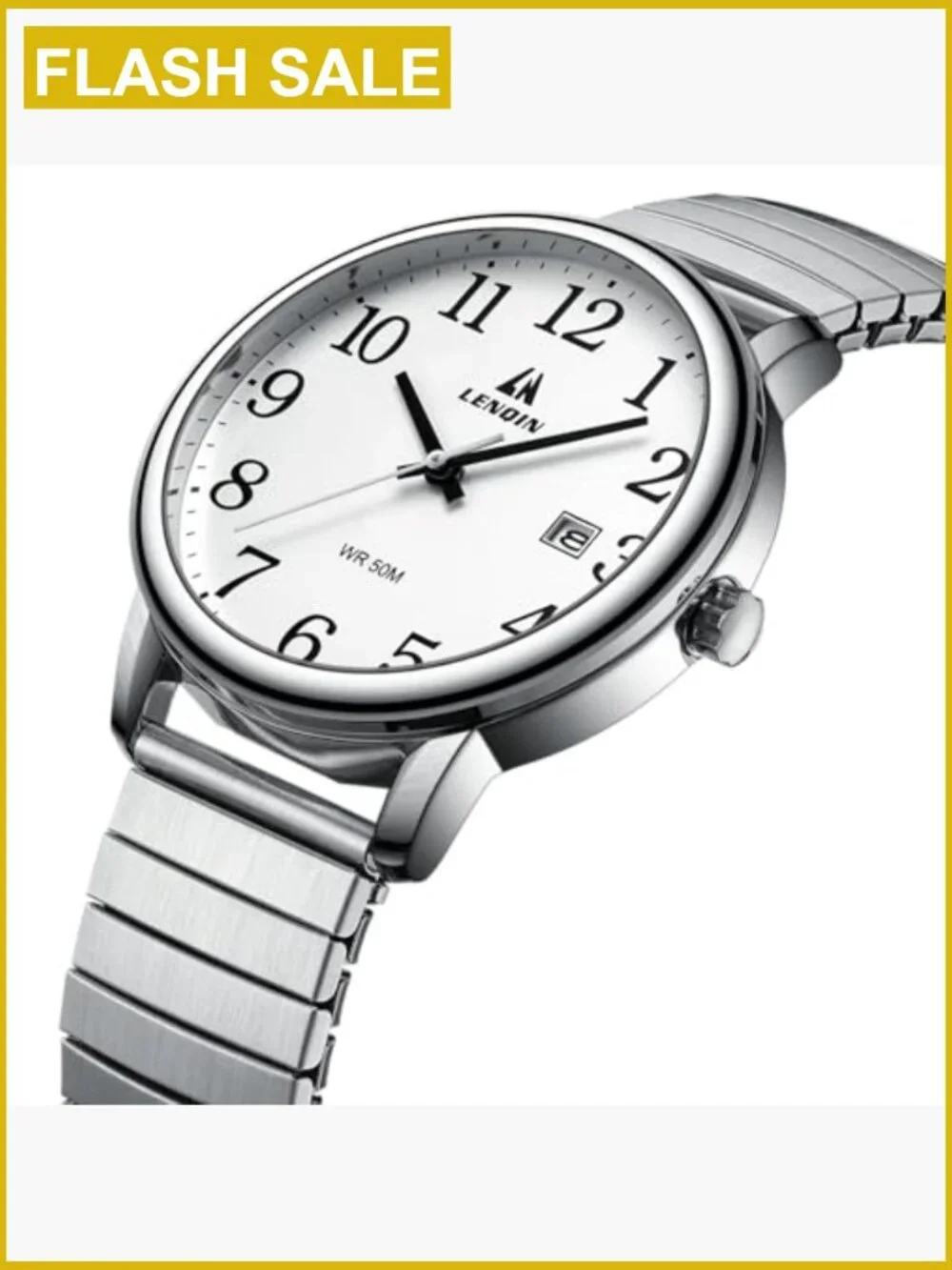 Men's 38mm Analog Quartz Watch Stainless Steel Band Date Water Resistant